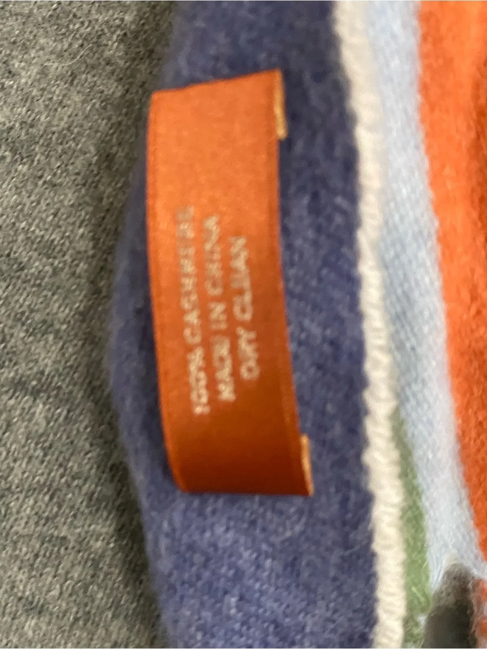 Striped Multicolor COACH cashmere Scarf - Grey Sweater Styling